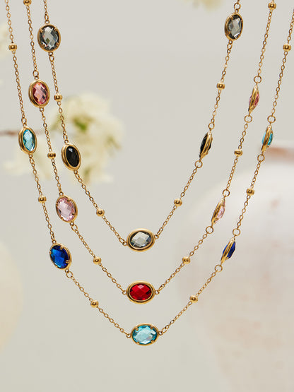 B廠【TXP511】不鏽鋼幾何橢圓切面玻璃石包邊項鍊手鍊耳環組鍍18k金跨國首飾
 25.12-2