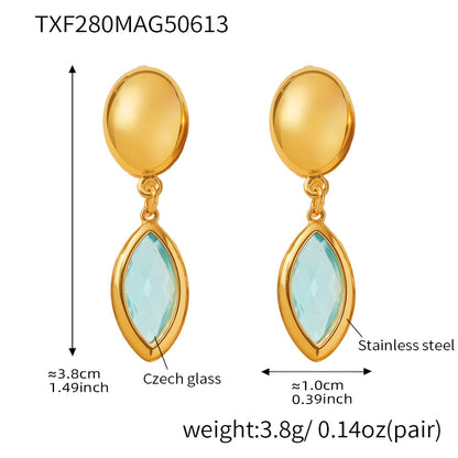 B廠【TXF280】歐美飾品不銹鋼捷克玻璃吊墜耳環小眾輕奢風超閃耳飾不掉色 25.06-3