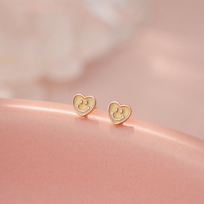 D廠【YC9611E】S999足銀愛心笑臉耳環清新甜美文藝風少女日常養耳洞耳飾 25.05-4