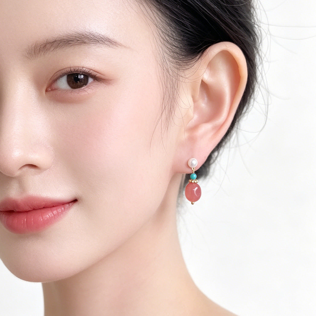 A廠【7862】天然石草莓晶清新甜美小眾個性手工設計師耳飾女飾品耳環 26.07-2