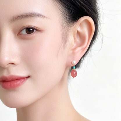 A廠【7862】天然石草莓晶清新甜美小眾個性手工設計師耳飾女飾品耳環 26.07-2