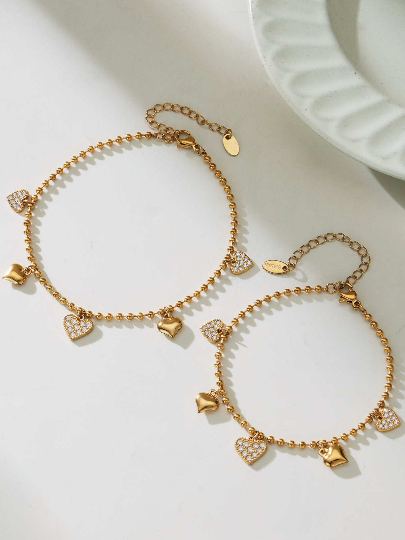 B廠【TXP504】不鏽鋼愛心鋯石項鍊手鍊耳環 鍍18k金chic風歐美時尚百搭珠寶首飾
 25.12-2