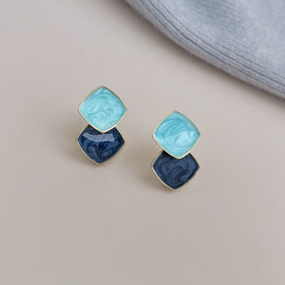 A廠【6767】清新甜美撞色海藍霧霾藍幾何方形立體耳飾新款義烏飾品耳環女
 25.12-3