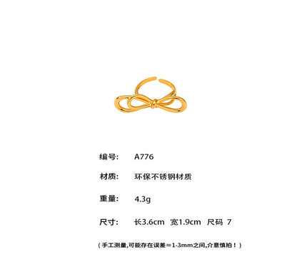 B廠【A776】歐美ins小眾設計蝴蝶結開口戒指不鏽鋼材質18k鍍真金不掉色 25.07-2