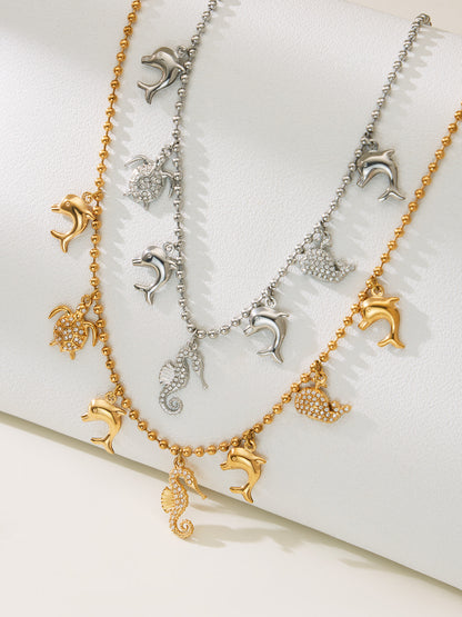 B廠【TXP494】海洋風DIY多吊墜滿鑽鋯石吊墜項鍊手鍊手鍊套組不銹鋼鍍18k真金
 25.11-4