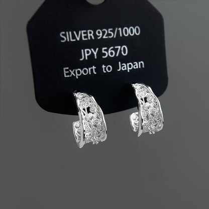 A廠【7821】清新甜美蕾絲花邊幾何銀針耳飾女微鑲鋯石時尚輕奢風耳環飾品 26.07-3