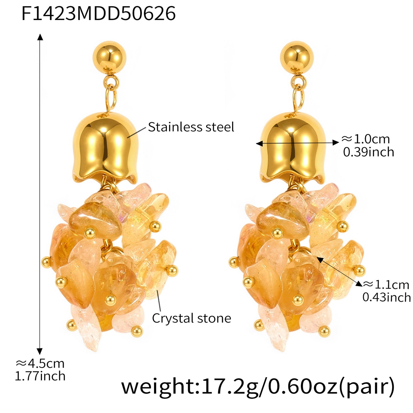 B廠【F1423】天然石流蘇耳環不鏽鋼18k鍍金不掉色飾品歐美時尚設計新款 25.07-1