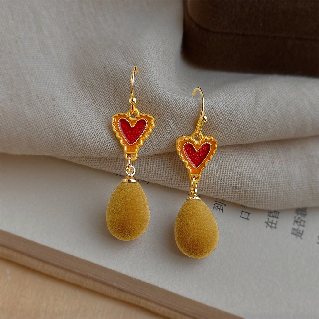 A廠【7319】文藝復古美拉德風新款手工愛心水滴耳環女飾品耳環
 26.01-2