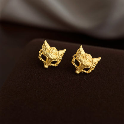 A廠【7317】鎏金靈狐噴砂質感銀針時尚高級感通勤個性創意新款耳環小眾耳環女
 26.01-2