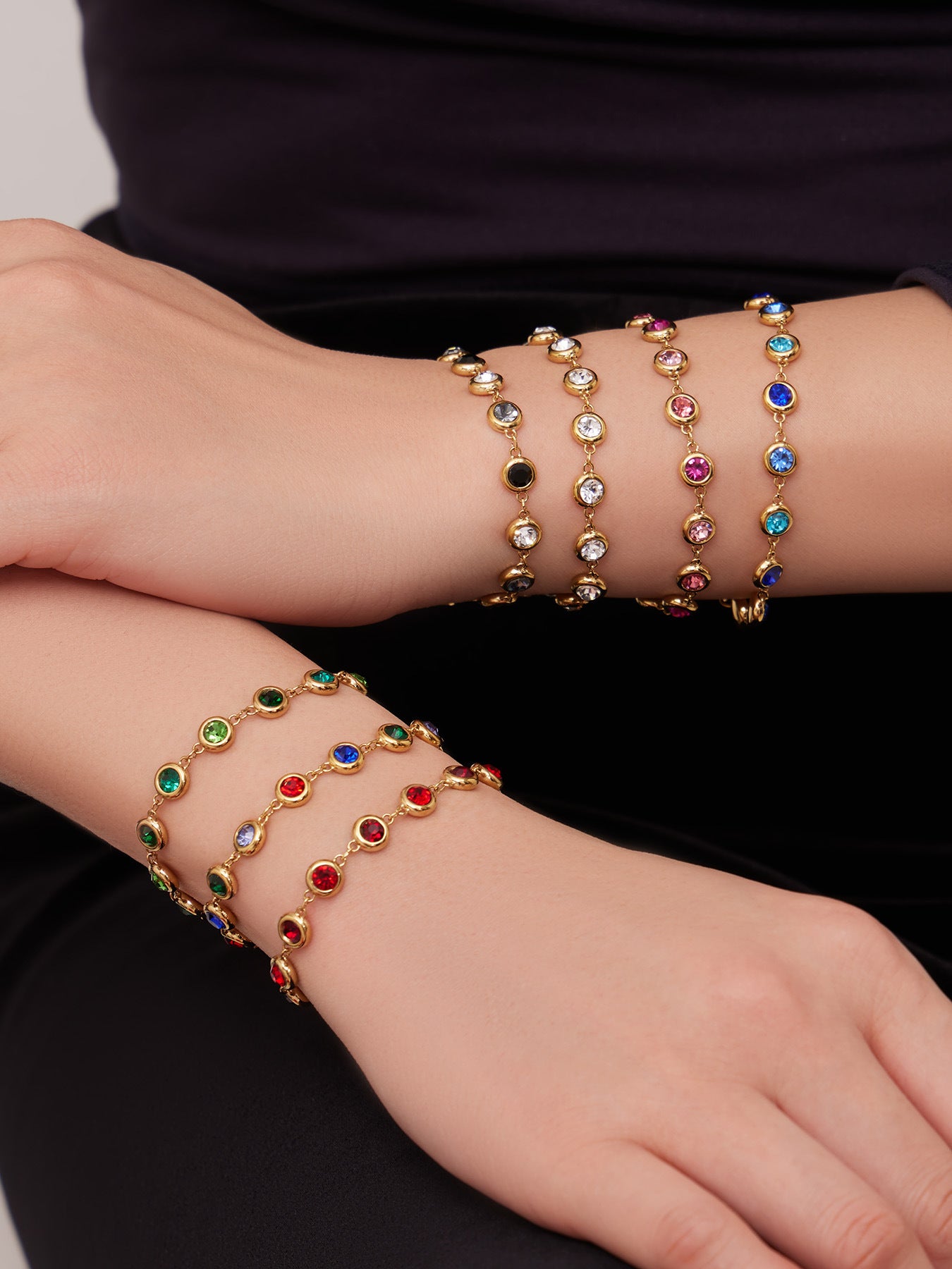 B廠【TXP552】chic奢華5A圓鋯拼接不鏽鋼手鍊項鍊精緻時尚氣質彩鑽流蘇耳環套裝
 26.03-2