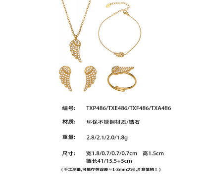 B廠【TXP486】超閃5A鋯石小翅膀造型手鍊項鍊耳環戒指組不鏽鋼鍍18k金
 25.11-4
