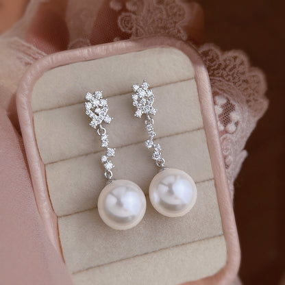 A廠【7394】春夏微鑲鋯石清新甜美氣質優雅925銀針新款大珍珠耳環耳飾女
 26.02-4