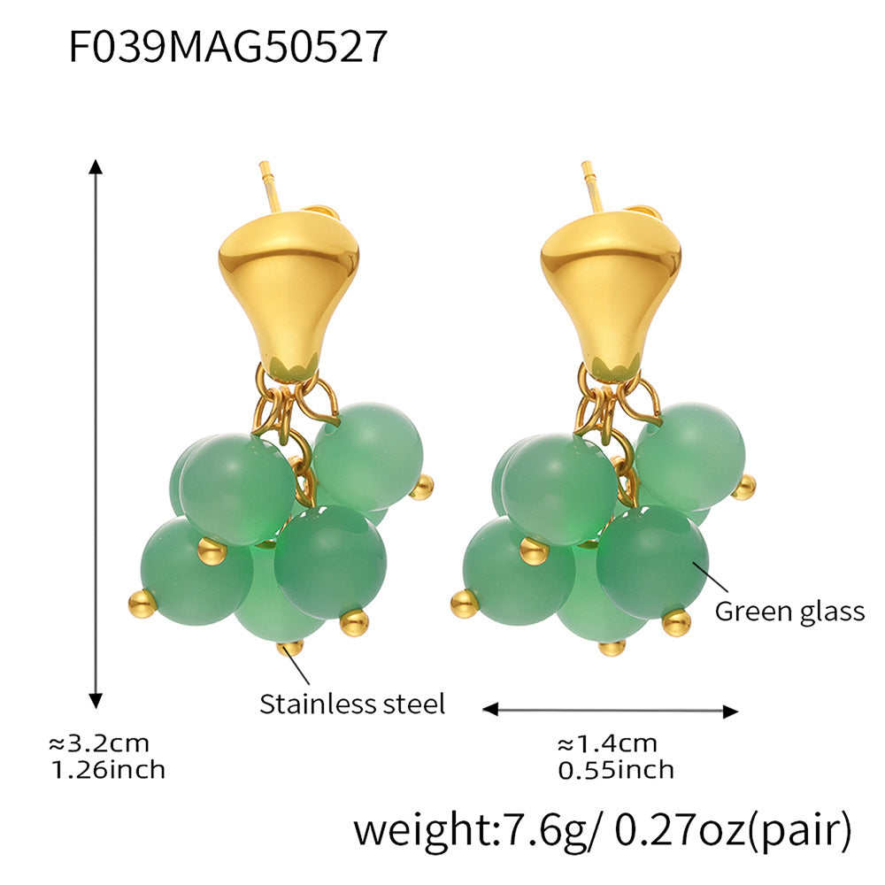 B廠【F039】歐美精緻女神新款耳環不鏽鋼材質虎眼石貝珠流蘇耳飾不掉色 25.07-1
