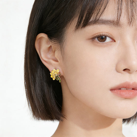 A廠【7228】原創花朵手工彩繪925銀針琺瑯滴釉牡丹花耳環氣質優雅甜美 耳飾女
 25.12-2