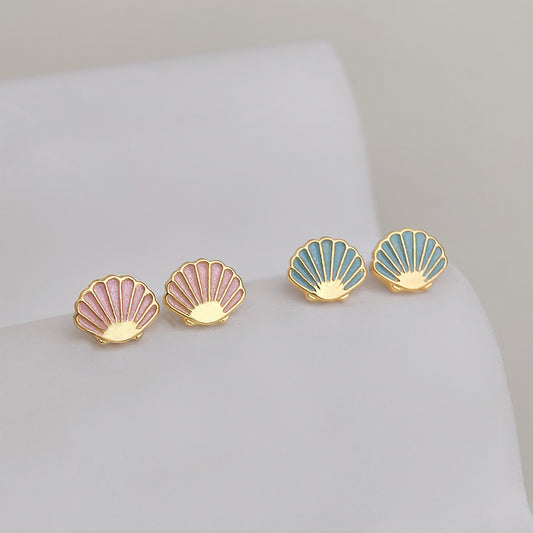 A廠【7602】清新甜美可愛小巧簡約夏日新款貝殼手工滴油耳環通勤飾品耳飾
 26.05-2