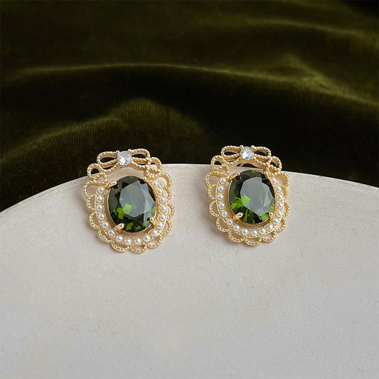 A廠【2778】綠野仙蹤法式宮廷風復古耳環輕奢微鑲鋯石甜蝴蝶結鏤空蕾絲耳飾
 26.02-4