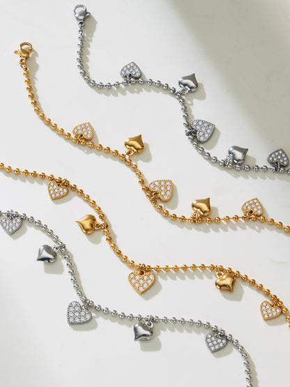 B廠【TXP504】不鏽鋼愛心鋯石項鍊手鍊耳環 鍍18k金chic風歐美時尚百搭珠寶首飾
 25.12-2