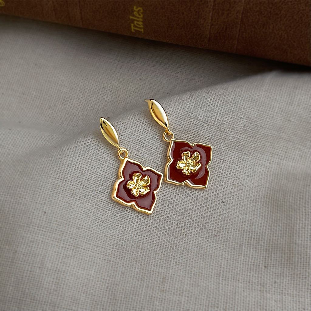 A廠【7334】文藝復古琺瑯滴釉法式簡約高級感幾何花朵耳環飾品
 26.01-2