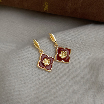 A廠【7334】文藝復古琺瑯滴釉法式簡約高級感幾何花朵耳環飾品
 26.01-2