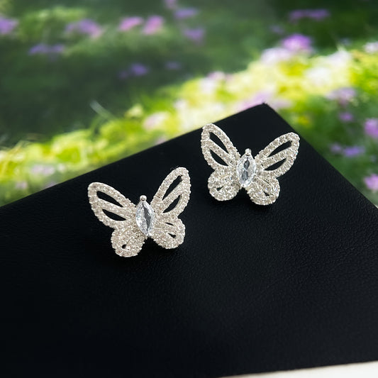 A廠【6144】滿鋯！很閃！時尚高級感輕奢風925銀針優雅氣質蝴蝶耳環耳飾
 25.12-4