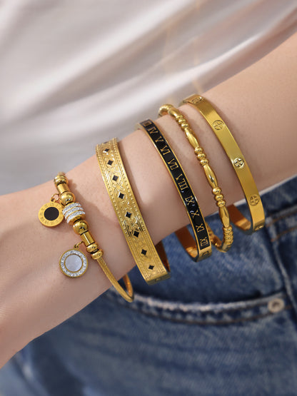 B廠【Z260】不鏽鋼羅馬數字滴油十字卡扣手鐲多款造型手環組合飾品鍍18k真金
 26.01-1