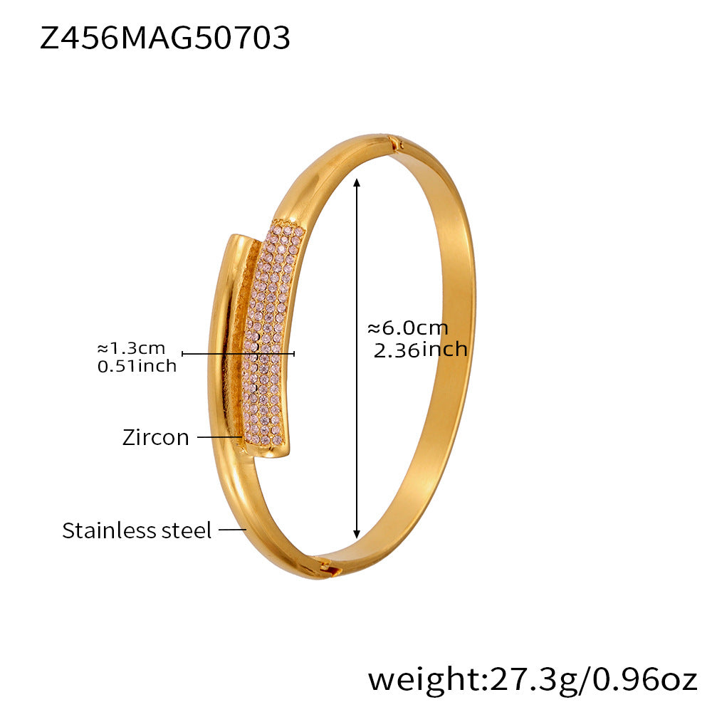 B廠【Z454】滿鑽5A鋯石卡扣高品質超閃手環組合不鏽鋼鍍18k真金不掉色 25.07-3