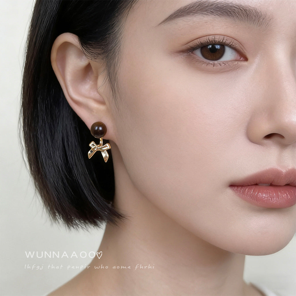 A廠【7210】時尚高級感一款兩戴天然石虎眼石蝴蝶結耳環女文藝復古美拉德耳環
 25.12-2