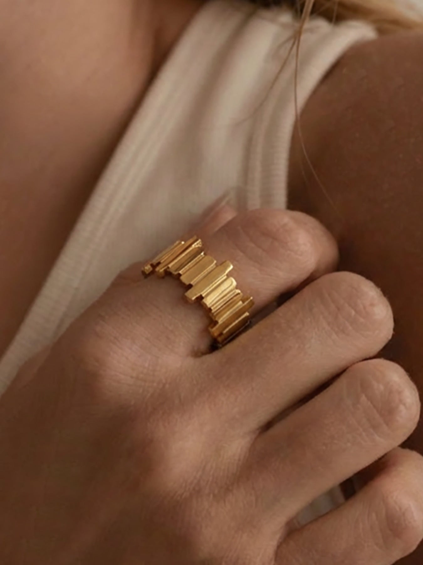 B廠【A314】歐美ins小眾設計不規則長條幾何開口戒指不鏽鋼鍍18k真金個性戒指
 26.01-1