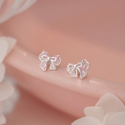 D廠【YC2442E】S999足銀蝴蝶結鋯石耳環 清新文藝韓風韓式小眾溫柔耳飾 25.06-2