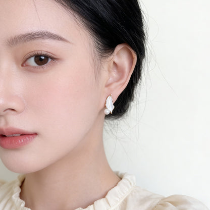 A廠【7485】森系優雅氣質甜美清冷感彩繪白色樹葉珍珠耳環鍍銀針新款耳飾
 26.04-3