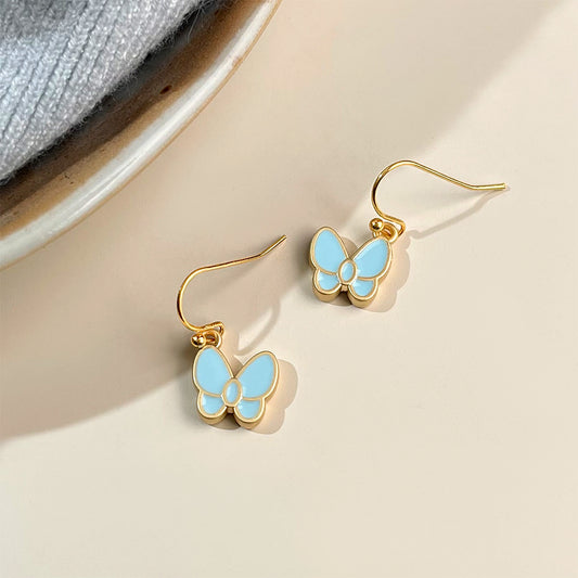 A廠【5699】清新甜美琺瑯滴釉薄荷曼波綠夏日新款蝴蝶耳環女氣質優雅耳飾
 26.03-3