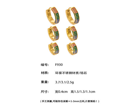 B廠【F930】ins風高品質彩色5A鋯石圓圈卡扣耳環不鏽鋼鍍18k真金耳飾女
 25.11-2