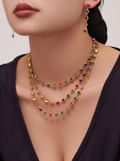 B廠【TXP552】chic奢華5A圓鋯拼接不鏽鋼手鍊項鍊精緻時尚氣質彩鑽流蘇耳環套裝
 26.03-2