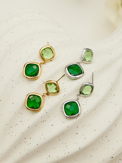 B廠【TXP517】不銹鋼方形切麵包邊玻璃石吊墜耳環項鍊手鍊珠寶首飾套裝鍍18k金
 25.12-2