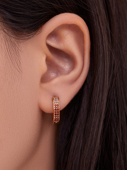 B廠【F930】ins風高品質彩色5A鋯石圓圈卡扣耳環不鏽鋼鍍18k真金耳飾女
 25.11-2