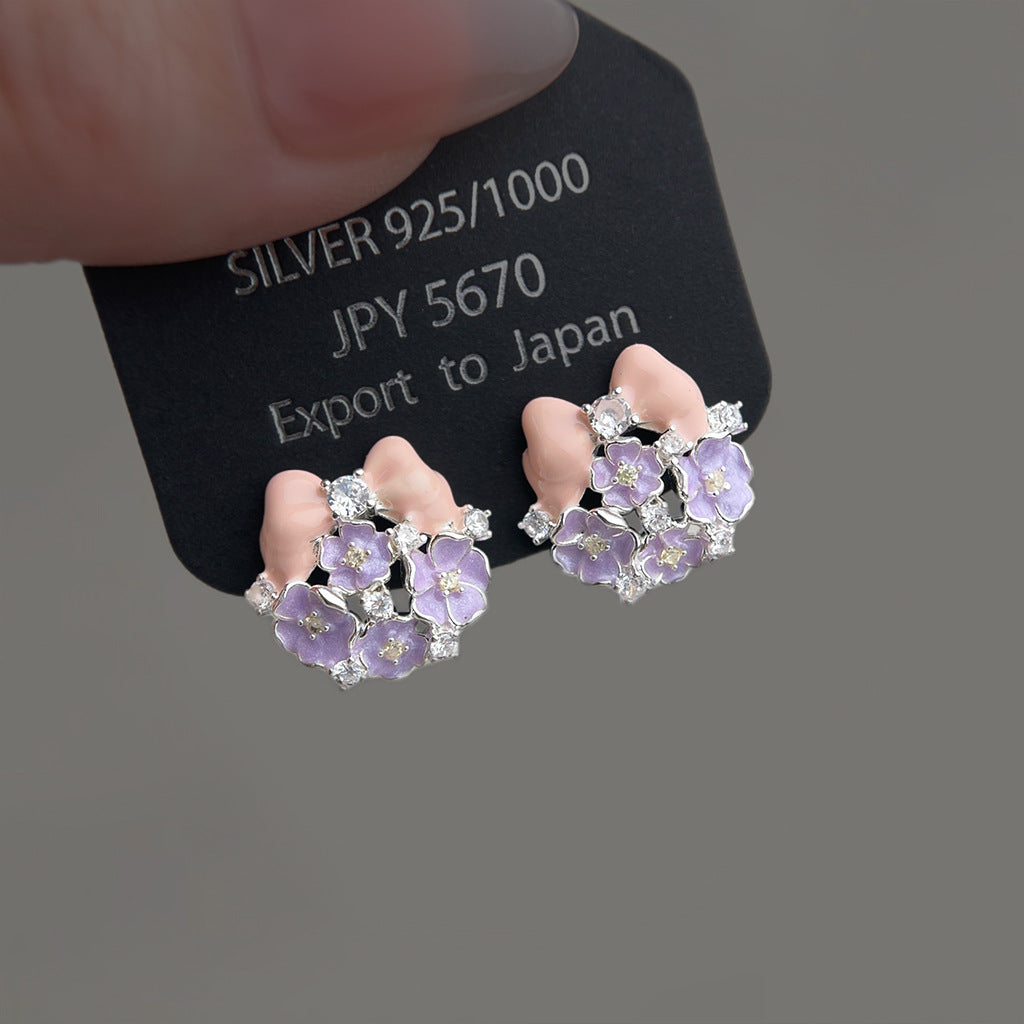 A廠【7478】原創設計琺瑯滴釉清新甜美手工彩繪蝴蝶結花朵耳飾銀針小眾耳環女
 26.04-3