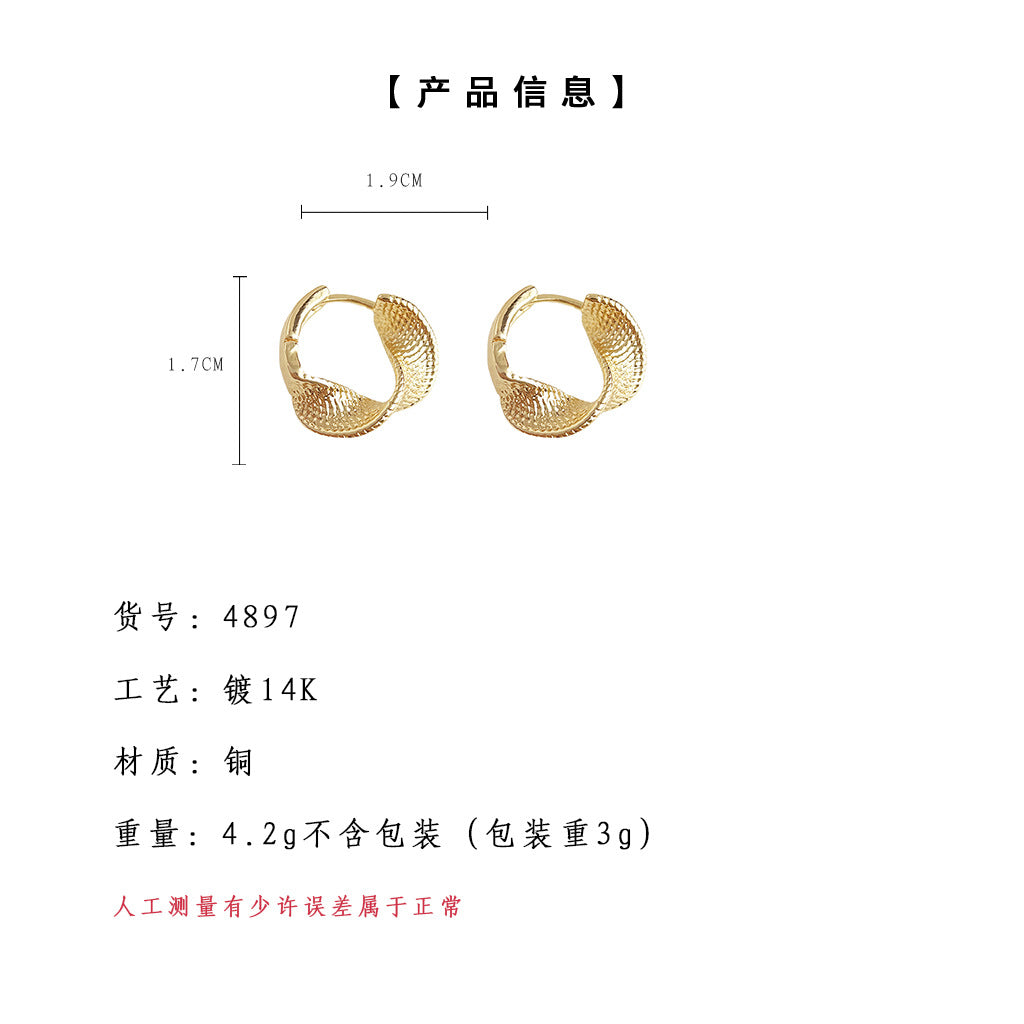 C廠【4897】時尚通勤電鍍14K高級感簡約百搭輕奢風幾何麻花耳環圓形耳環 24.09-3