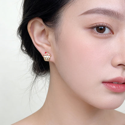 A廠【7436】原創清新甜美手工彩繪銀針微鑲鋯石蛋糕小耳環可愛新款耳飾女
 26.03-4