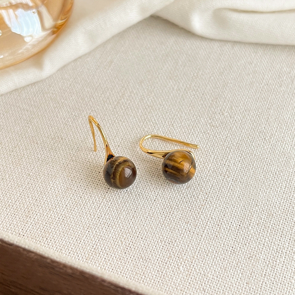 C廠【4953】虎眼石~時尚通勤鍍14K高級感簡約百搭圓形幾何球耳飾耳環女
 25.11-1