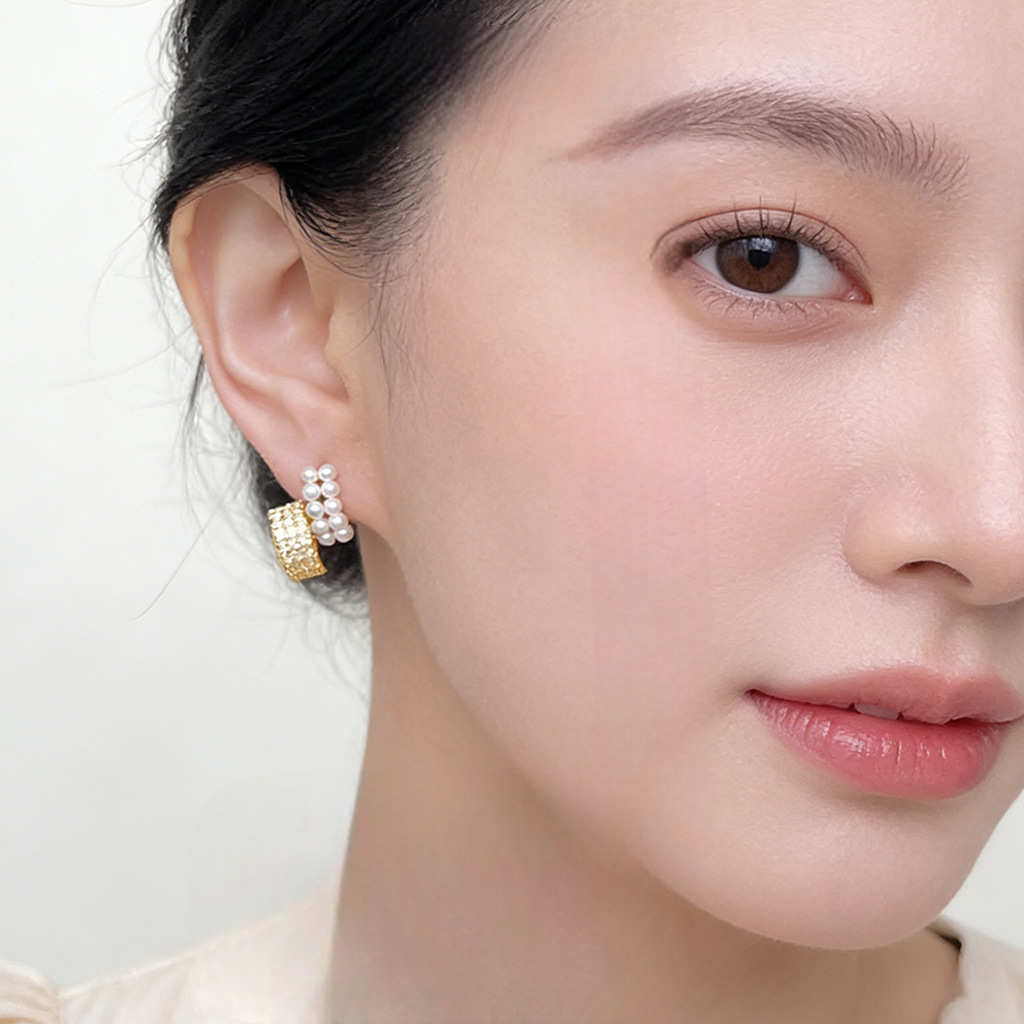 A廠 【3637】微鑲鋯石時尚通勤高級感輕奢風鍍14K幾何立體銀針耳環氣質耳環女
 26.03-3