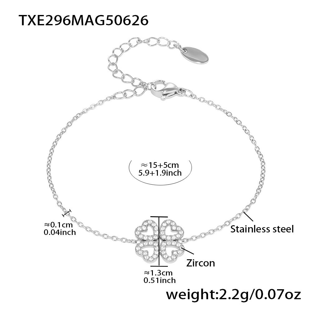 B廠【TXP296】5A鋯石超閃小鑽四葉花飾品組項鍊手鍊戒指不鏽鋼18k鍍金 25.07-1