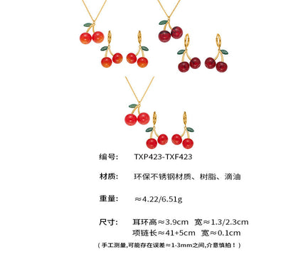 B廠【TXP423】 櫻桃項鍊潮趣水果耳環 ins網紅清新可愛少女時尚珠寶首飾
 25.10-2