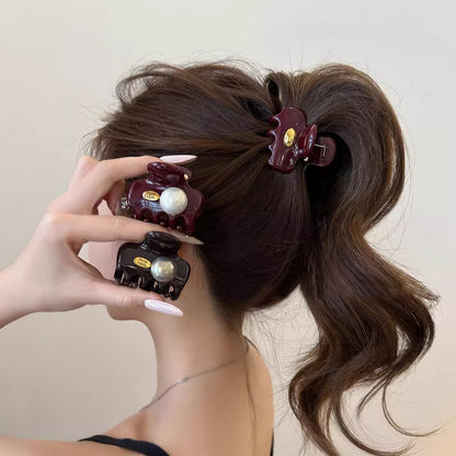 C廠【X7】高級感珍珠小金標高馬尾抓夾女半紮髮後腦勺髮夾2026新款鯊魚夾子
 26.03-2