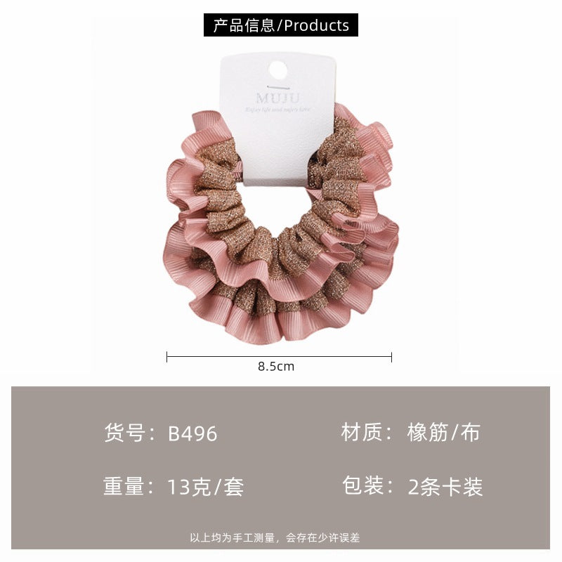 D廠【B496】2條卡裝髮圈時尚寬邊大腸圈髮繩高級感格紋布藝髮飾女高馬尾頭繩
 25.11-1「D廠-單筆結帳需滿，NT$600出貨(不含運費)」