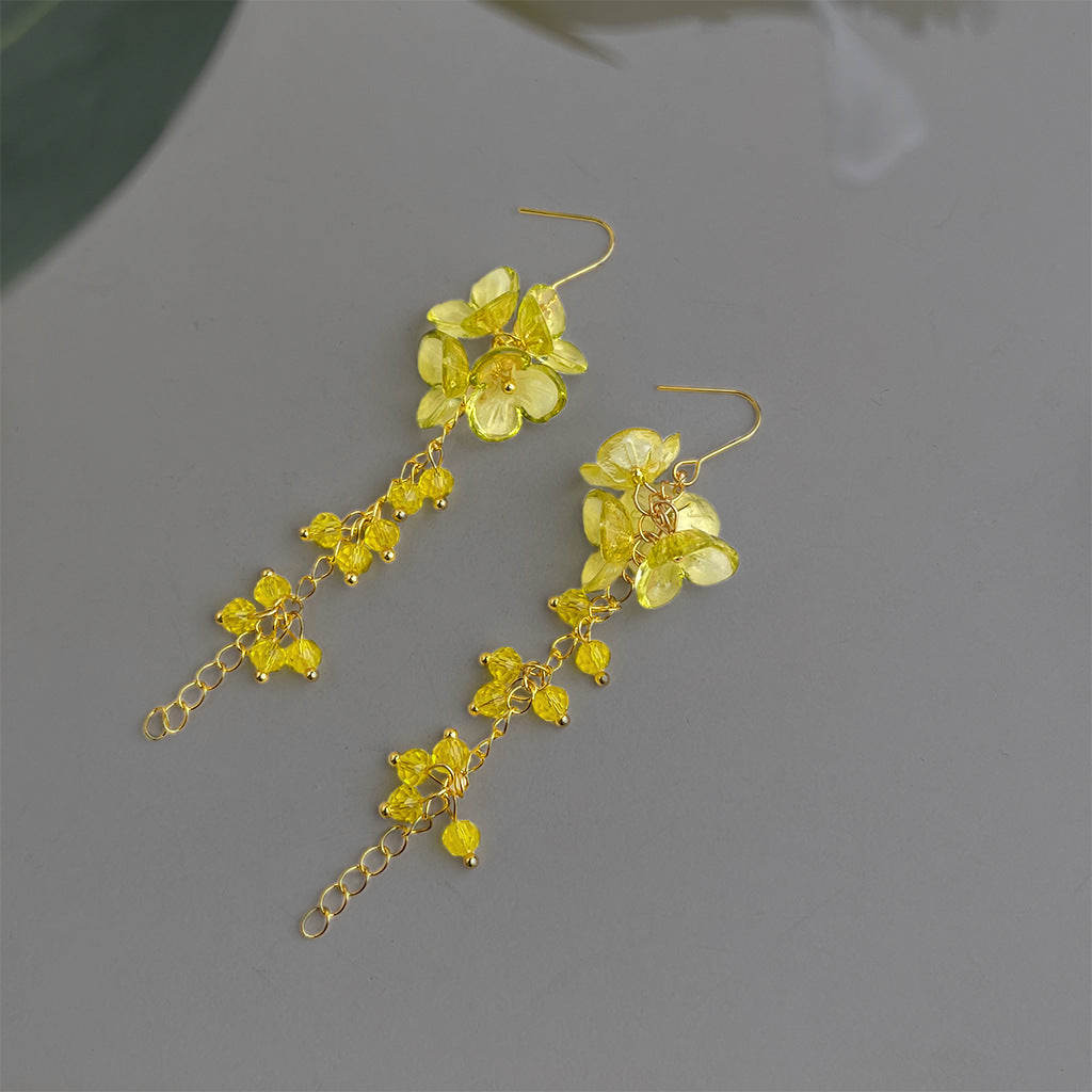 A廠 【6170】【夏日檸檬色】度假風森系甜美長玻璃水晶流速花朵耳環耳環
 26.03-3