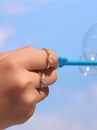 B廠【TXP264】不銹鋼材質新款兒童飾品彩虹滴油吊墜項鍊手鍊戒指耳環套裝 25.05-5