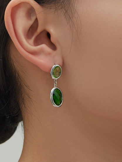 B廠【F957】不鏽鋼幾何橢圓吊墜切面玻璃石耳環ins小眾設計百搭耳飾鍍18k真金
 25.12-1