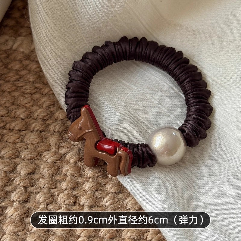 C廠【P100】高級感褶皺小腸髮圈女小馬仿珍珠頭繩高彈性橡皮筋紮馬尾髮繩髮飾
 26.01-1