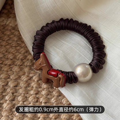 C廠【P100】高級感褶皺小腸髮圈女小馬仿珍珠頭繩高彈性橡皮筋紮馬尾髮繩髮飾
 26.01-1