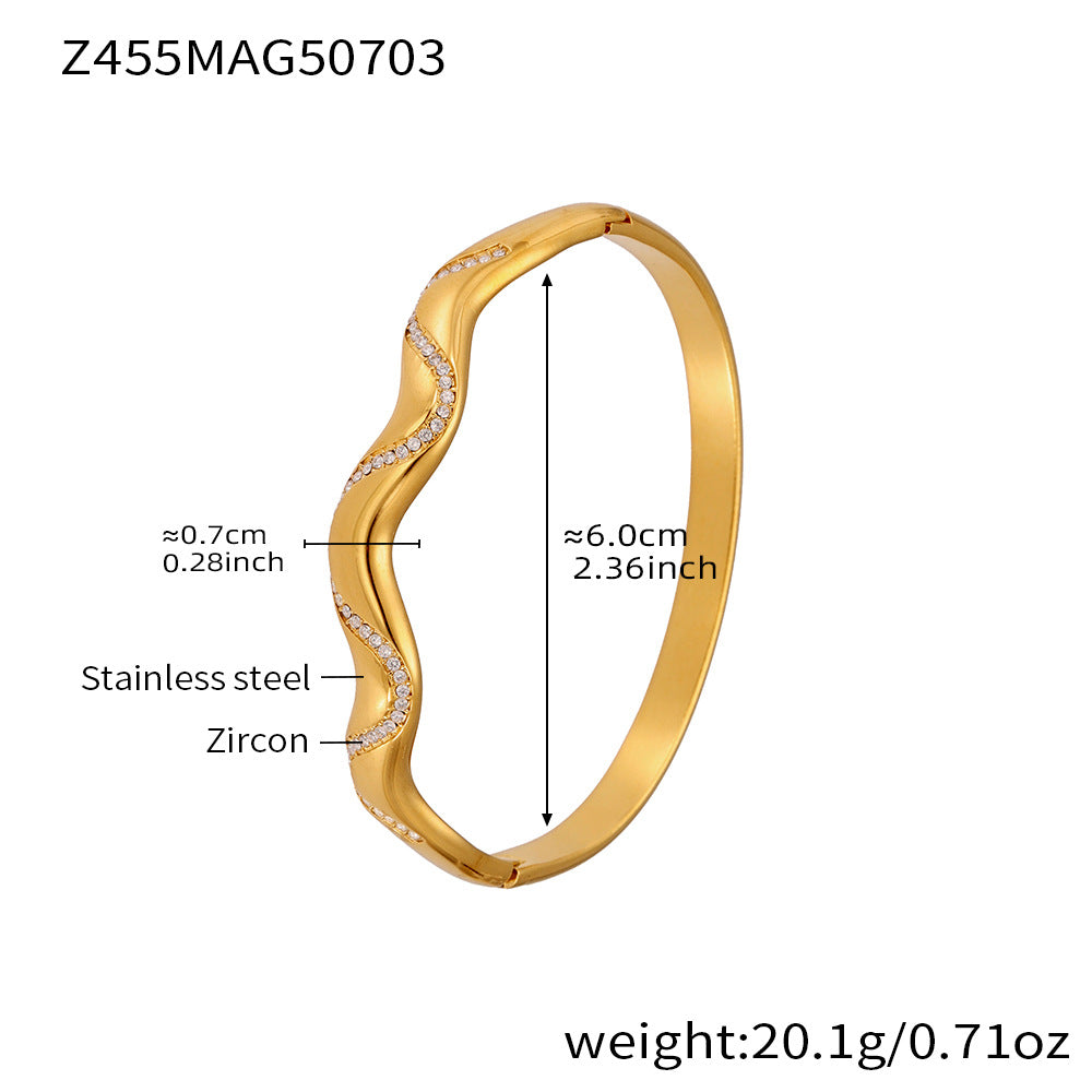 B廠【Z454】滿鑽5A鋯石卡扣高品質超閃手環組合不鏽鋼鍍18k真金不掉色 25.07-3